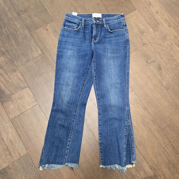Current/Elliott The Fan Kick Distressed Crop Flare Jeans in Medium Wash Size 27 - Picture 1 of 8